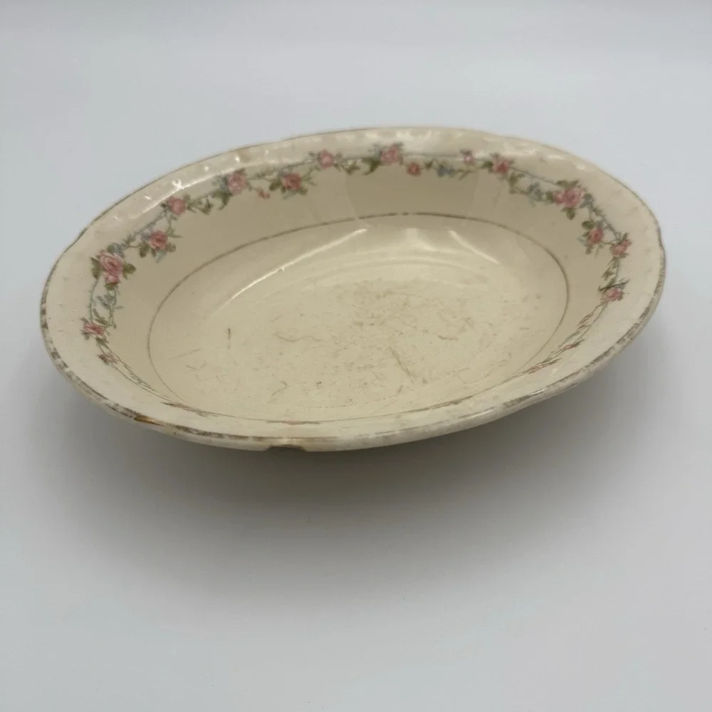 Vintage China‎ Oval Candy Dish Gold Roses Chunky Stained Floral Serving Dish